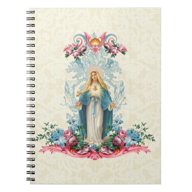 Catholic Religious Virgin Mary Vintage Floral Notebook (Front)