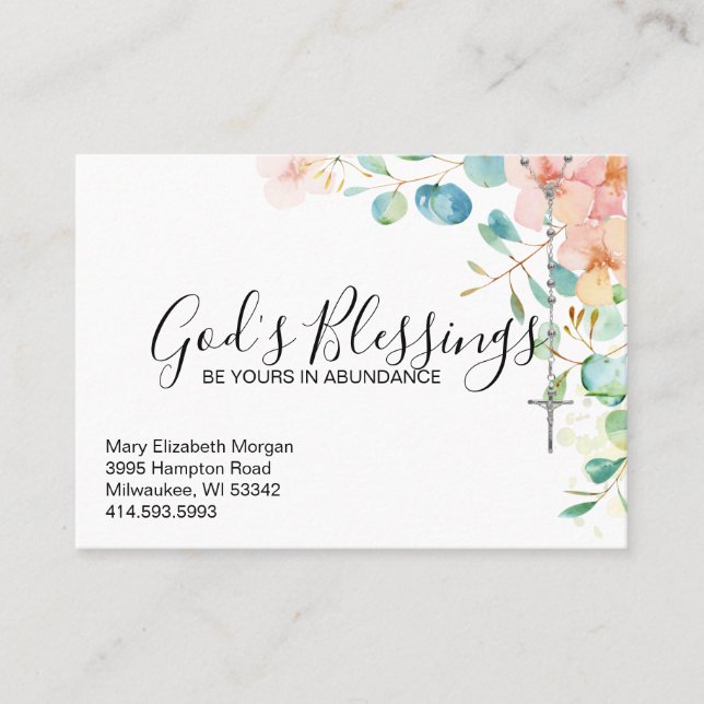 Catholic Rosary Eucalyptus Religious Floral Business Card (Front)