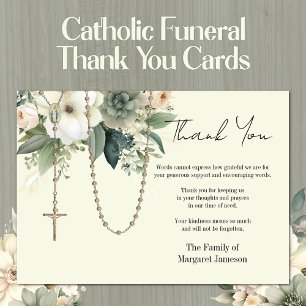 Catholic Rosary Floral Funeral Condolence Sympathy Thank You Card