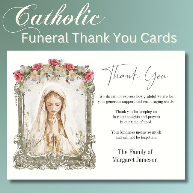 Catholic Rosary Floral Funeral Condolence Sympathy Thank You Card (Creator Uploaded)