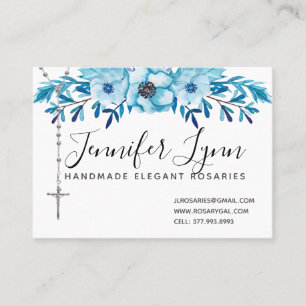 Catholic Rosary Religious Blue Floral Business Card