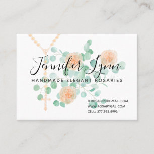 Catholic Rosary Religious Peach Floral Business Card