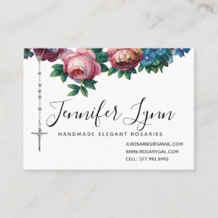 Catholic Rosary Religious Pink Roses Business Card
