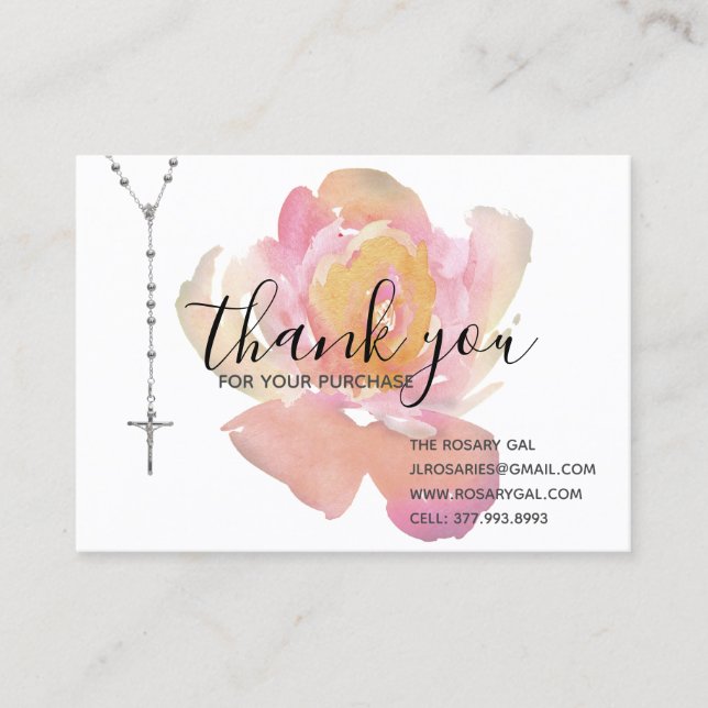 Catholic Rosary Rose Thank You Religious Floral Business Card (Front)