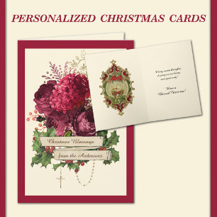 Catholic Rosary Roses Religious Baby Jesus Holiday Card