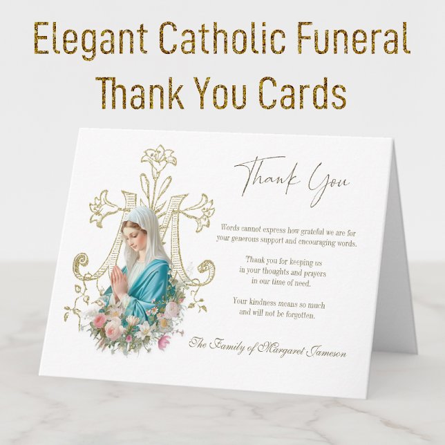 Catholic Roses Rosary Funeral Memorial Sympathy Thank You Card (Creator Uploaded)
