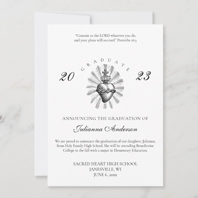 Catholic Sacred Heart Graduation Invitation (Front)