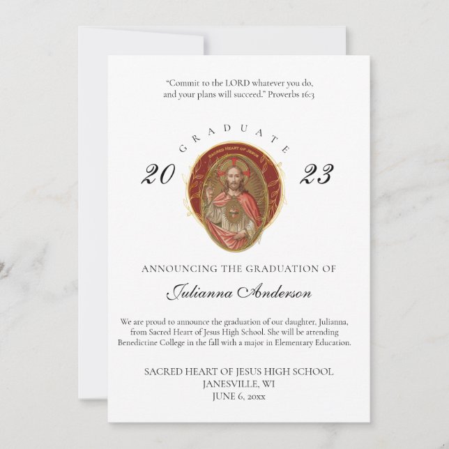 Catholic Sacred Heart Jesu Graduation Announcement (Front)