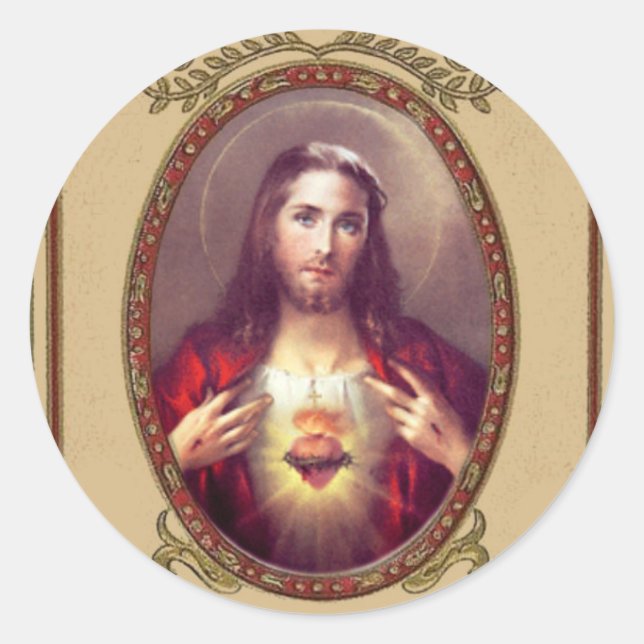 Catholic Sacred Heart of Jesus Classic Round Sticker (Front)
