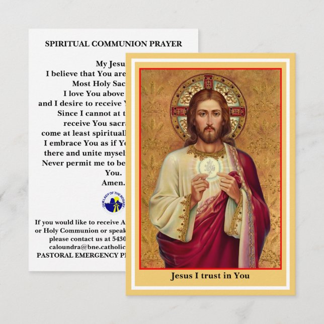 Catholic Spiritual Communion Prayer Card (Front/Back)