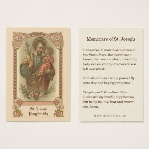 Catholic St. Joseph Memorare Prayer Holy Cards