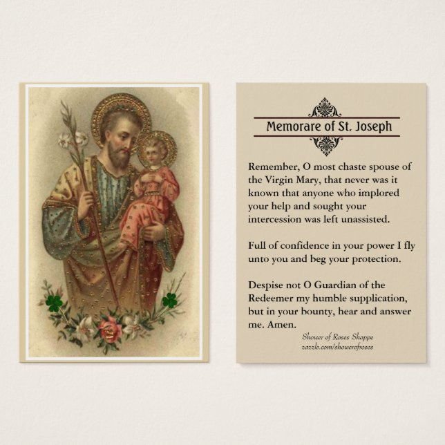 Catholic St. Joseph Memorare Prayer Holy Cards (Front & Back)