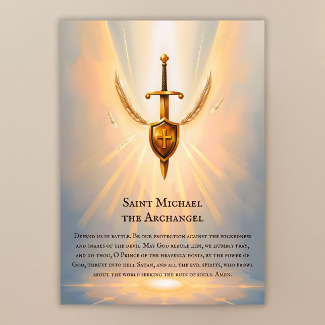 Catholic St. Michael the Archangel Prayer Card (Saint Michael the Archangel Prayer Card Catholic Protection Prayer Design)