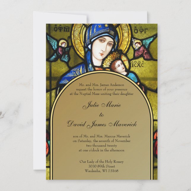  Catholic Stained Glass Wedding  Invitation (Front)