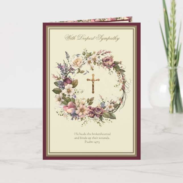Catholic Sympathy Funeral Floral Prayer Card (Front)