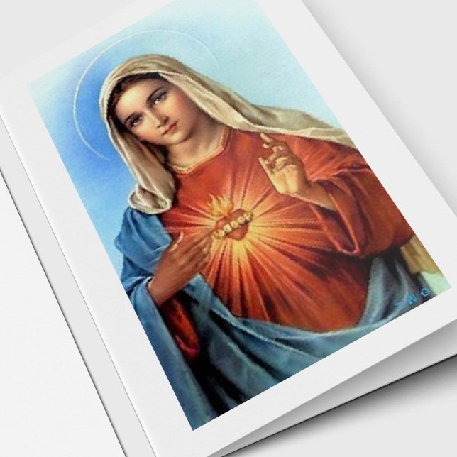 Catholic Sympathy Heart Mary Funeral Thank You Card (Bereavement Sympathy Sacred Heart of Mary Funeral Thank You Cards)