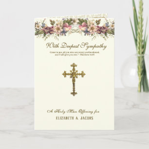 Catholic Sympathy Mass Offering Crucifix Floral Card