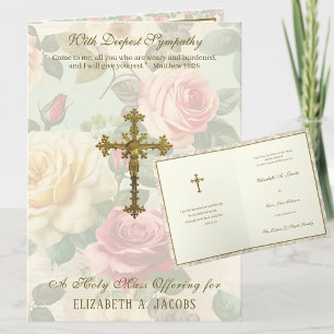 Catholic Sympathy Mass Offering Crucifix Roses Card