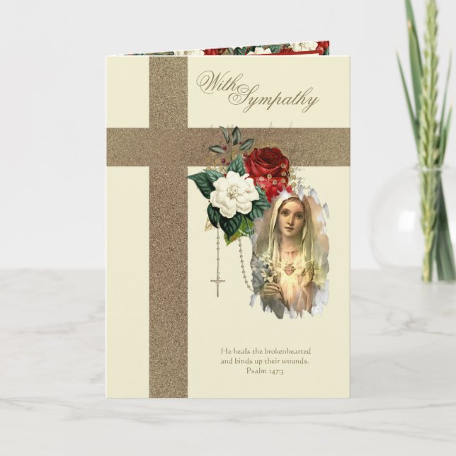 Catholic Sympathy Virgin Mary Jesus Red Roses Card (Front)
