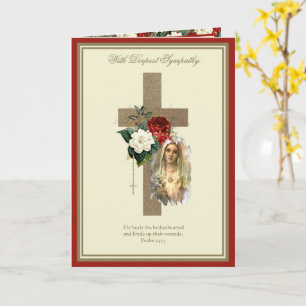 Catholic Sympathy Virgin Mary Jesus Red Roses Card