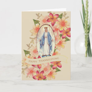 Catholic Thanksgiving Autumn Floral Virgin May Holiday Card