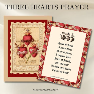 Catholic Three Hearts Jesus Mary Joseph Prayer Business Card
