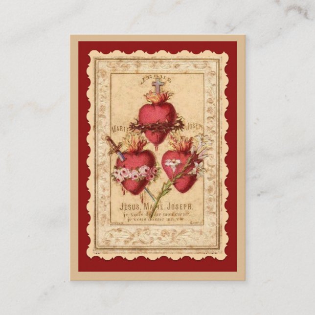 Catholic Three Hearts Jesus Mary Joseph Prayer Place Card (Front)