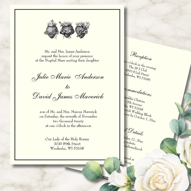 Catholic Three Hearts Wedding Reception Combo Invitation (Creator Uploaded)