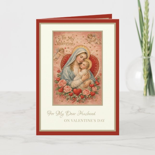 Catholic Valentines Day Husband Mary Jesus Holiday Card (Front)