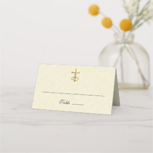 Catholic Vintage Elegant Ecru Lace Wedding Place Card