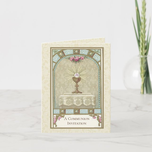 Catholic Vintage First Holy Communion Invitation (Front)