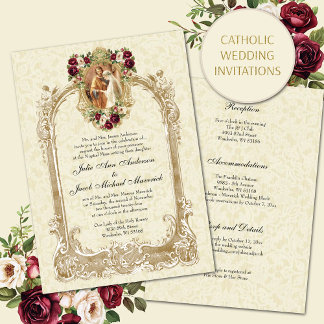 CATHOLIC VINTAGE FLORAL WEDDING INVITATIONS