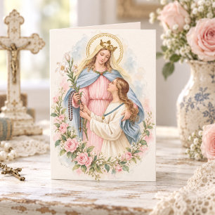 Catholic Vintage Virgin Mary Holy Rosary Card