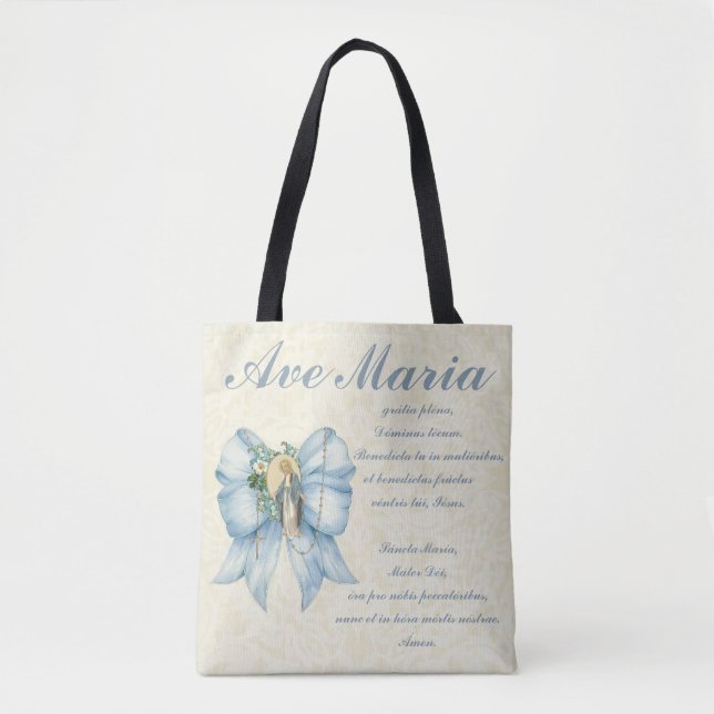 Catholic Virgin Mary Ave Maria Baby Jesus Floral Tote Bag (Front)