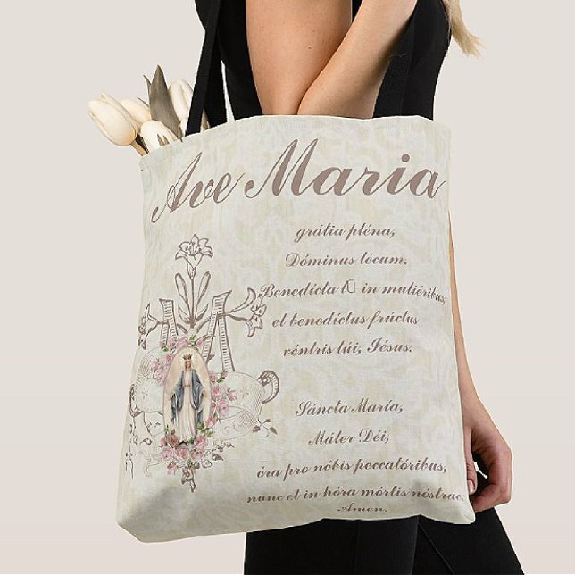 Catholic Virgin Mary Ave Maria in Latin Tote Bag (FIVE STAR CANVAS TOTES!  )