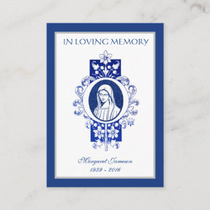Catholic Virgin Mary Blue Funeral Sympathy Prayer Place Card