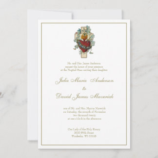 Catholic Virgin Mary Cross Floral Wedding Invitation