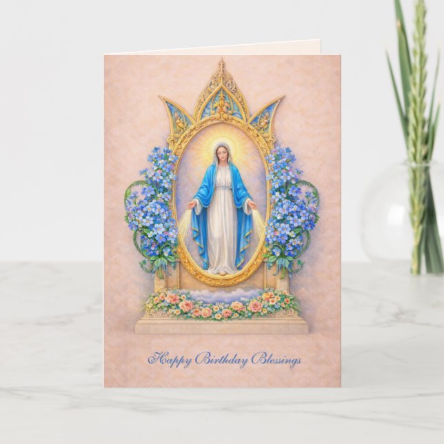 Catholic Virgin Mary Floral Birthday Card (Front)