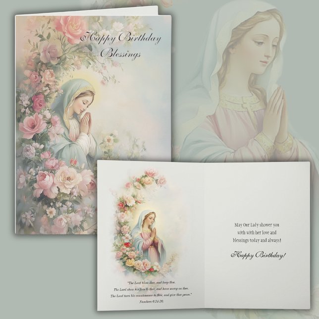 Catholic Virgin Mary Floral Birthday Card (Creator Uploaded)