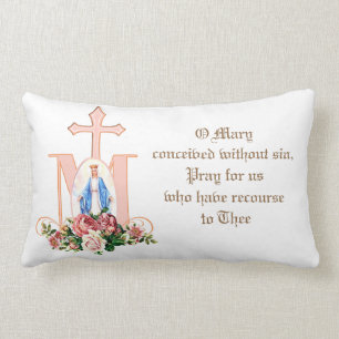 Catholic Virgin Mary Floral  Religious Cross Lumbar Cushion