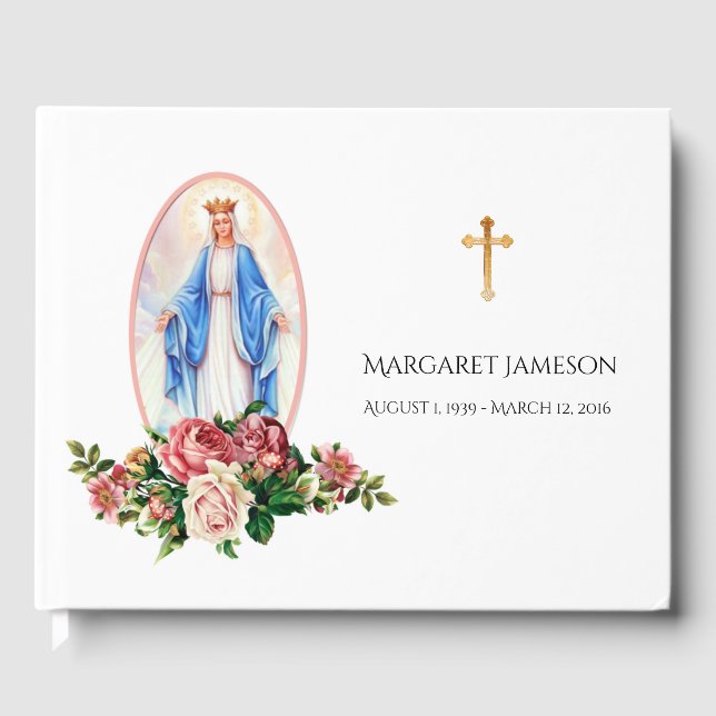 Catholic Virgin Mary Funeral Memorial Guest Book (Front)