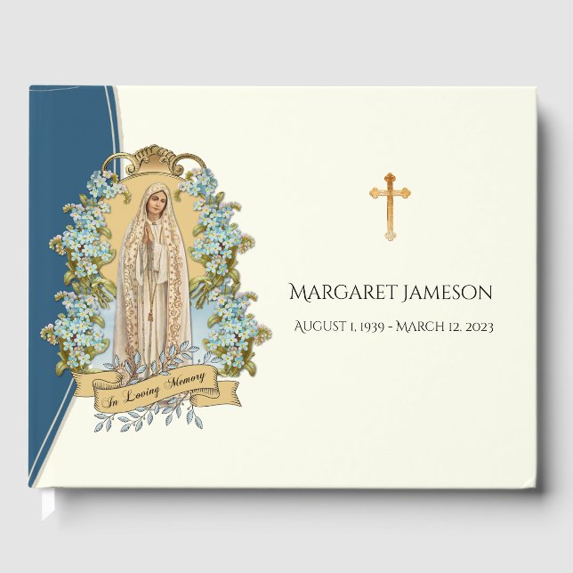 Catholic Virgin Mary Funeral Memorial Guest Book (Front)