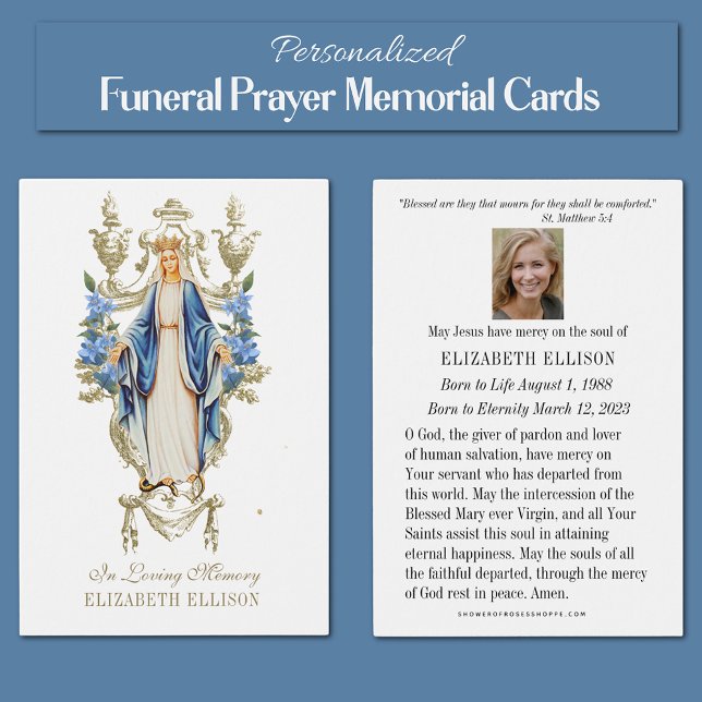 Catholic Virgin Mary Funeral Memorial Prayer Card (Traditional Catholic Blessed Virgin Mary Funeral Prayer Memorial Card)