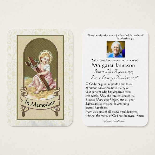 Catholic Virgin Mary Funeral Prayer Memorial Card (Front & Back)