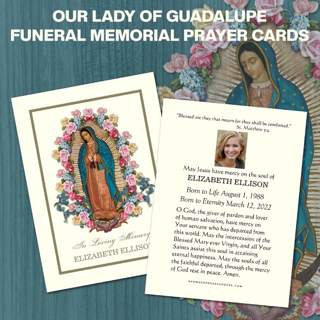 Catholic Virgin Mary Guadalupe Funeral Prayer Card (OUR LADY OF GUADALUPE FUNERAL MEMORIAL PRAYER CARDS)