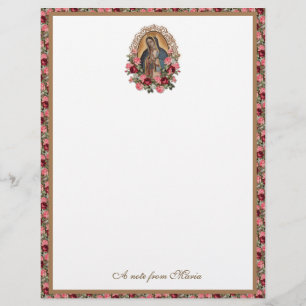 Catholic Virgin Mary Guadalupe Roses Stationery Custom Letterhead