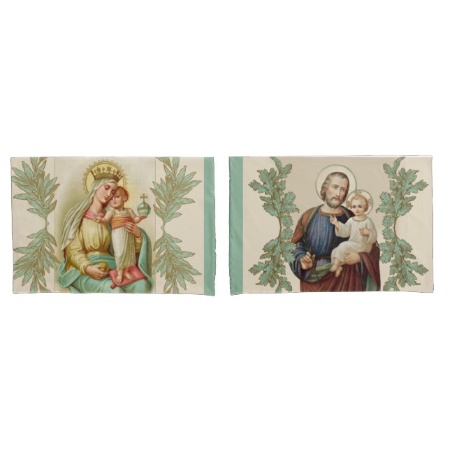 Catholic Virgin Mary Jesus St. Joseph Religious Pillowcase (Front-Set)