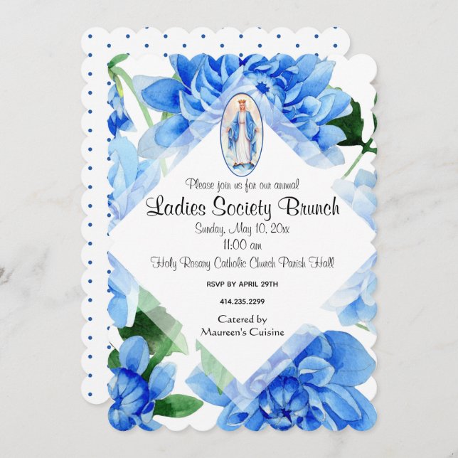 Catholic Virgin Mary Ladies Society Brunch Dinner Invitation (Front/Back)