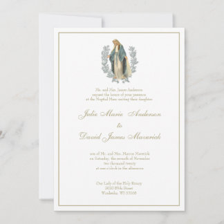 Catholic Virgin Mary Laurel Wedding Invitation