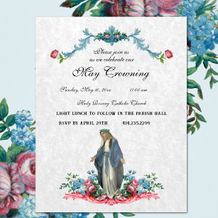 Catholic Virgin Mary May Crowning Religious Event  Invitation